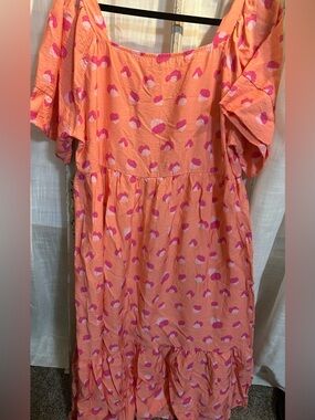 MIchelle McDowell Cheetah Peach Pink Printed Puff-Sleeve Midi Dress large